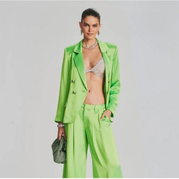 Retrofete Saige Double Breasted Blazer in Lime Punch Green Size XS NWT Satin - Picture 1 of 14